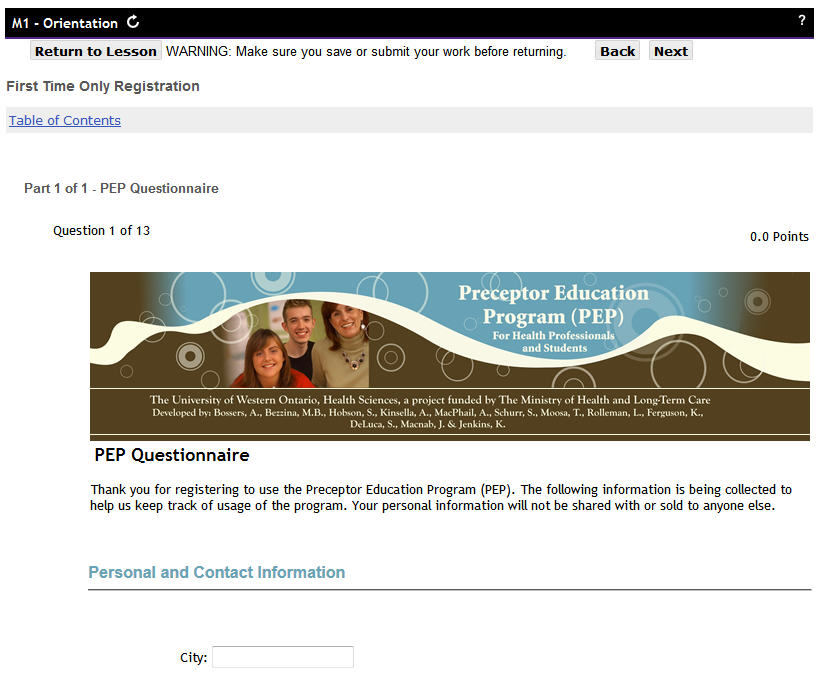 PEP Questionnaire