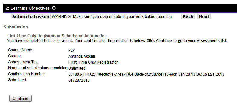 Submit of questionnaire